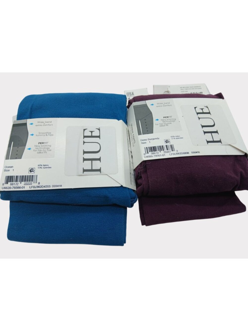 Hue Opaque Tights Perfit Lot 2 Size 1 XS S Blue Burgundy Opaque Wide Band USA - Picture 6 of 8